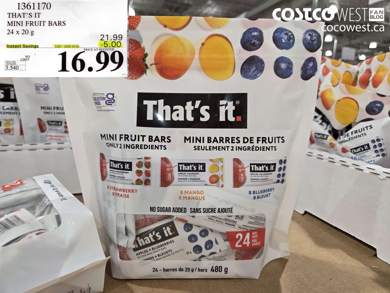 1361170 THAT'S IT MINI FRUIT BARS 24 X 20 G ($5.00 INSTANT SAVINGS EXPIRES ON 2026-10-04) $16.99