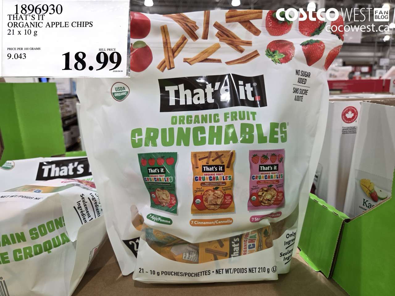1896930 THAT'S IT ORGANIC APPLE CHIPS 21 X 10 G $18.99