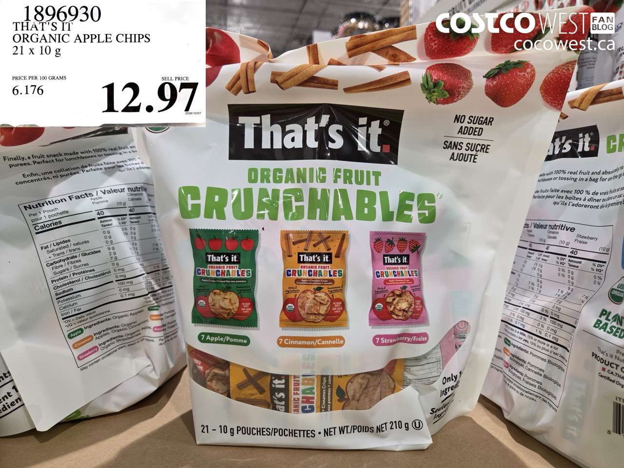 1896930 THAT'S IT ORGANIC APPLE CHIPS 21 X 10 G $12.97