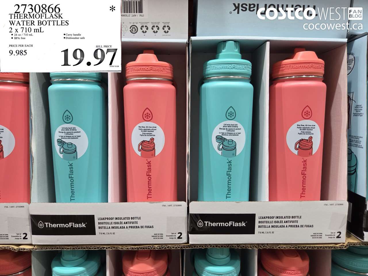 2730866 THERMOFLASK WATER BOTTLES 2 X 710 ML $19.97