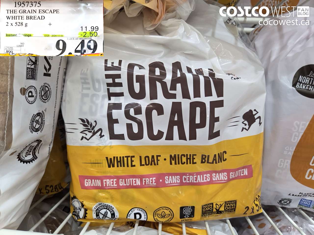1957375 THE GRAIN ESCAPE WHITE BREAD 2 X 528 G ($2.50 INSTANT SAVINGS EXPIRES ON 2026-11-01) $9.49