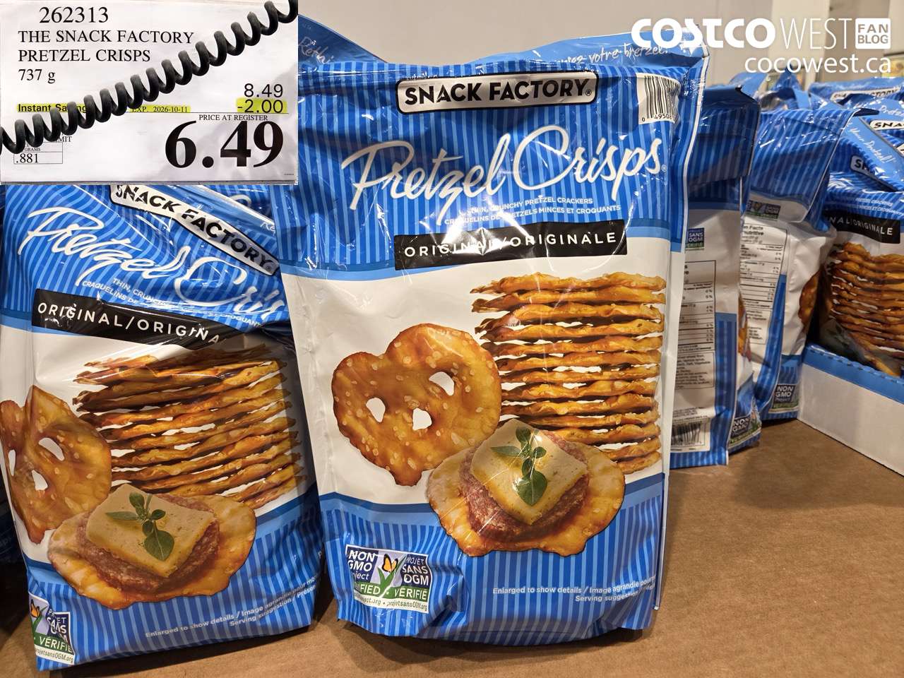 262313 THE SNACK FACTORY PRETZEL CRISPS 737 G ($2.00 INSTANT SAVINGS EXPIRES ON 2026-10-11) $6.49