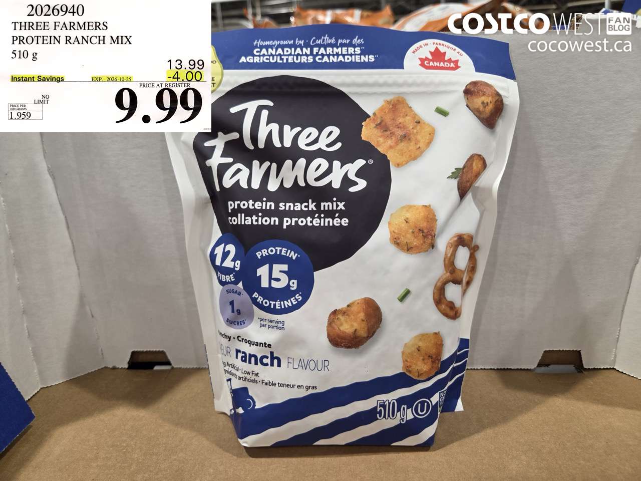 2026940 THREE FARMERS PROTEIN RANCH MIX 510 G ($4.00 INSTANT SAVINGS EXPIRES ON 2026-10-25) $9.99