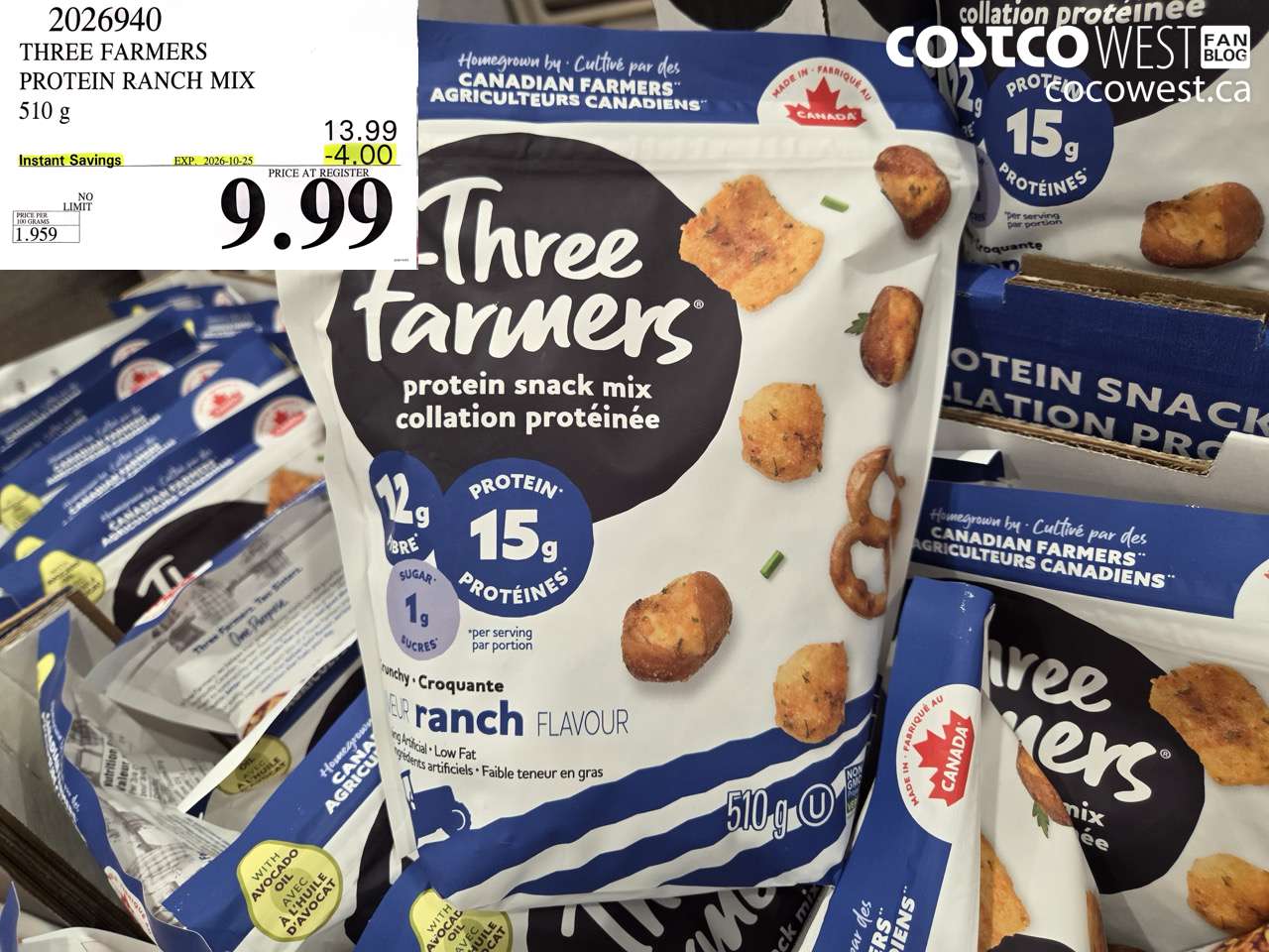2026940 THREE FARMERS PROTEIN RANCH MIX 510 G ($4.00 INSTANT SAVINGS EXPIRES ON 2026-10-25) $9.99