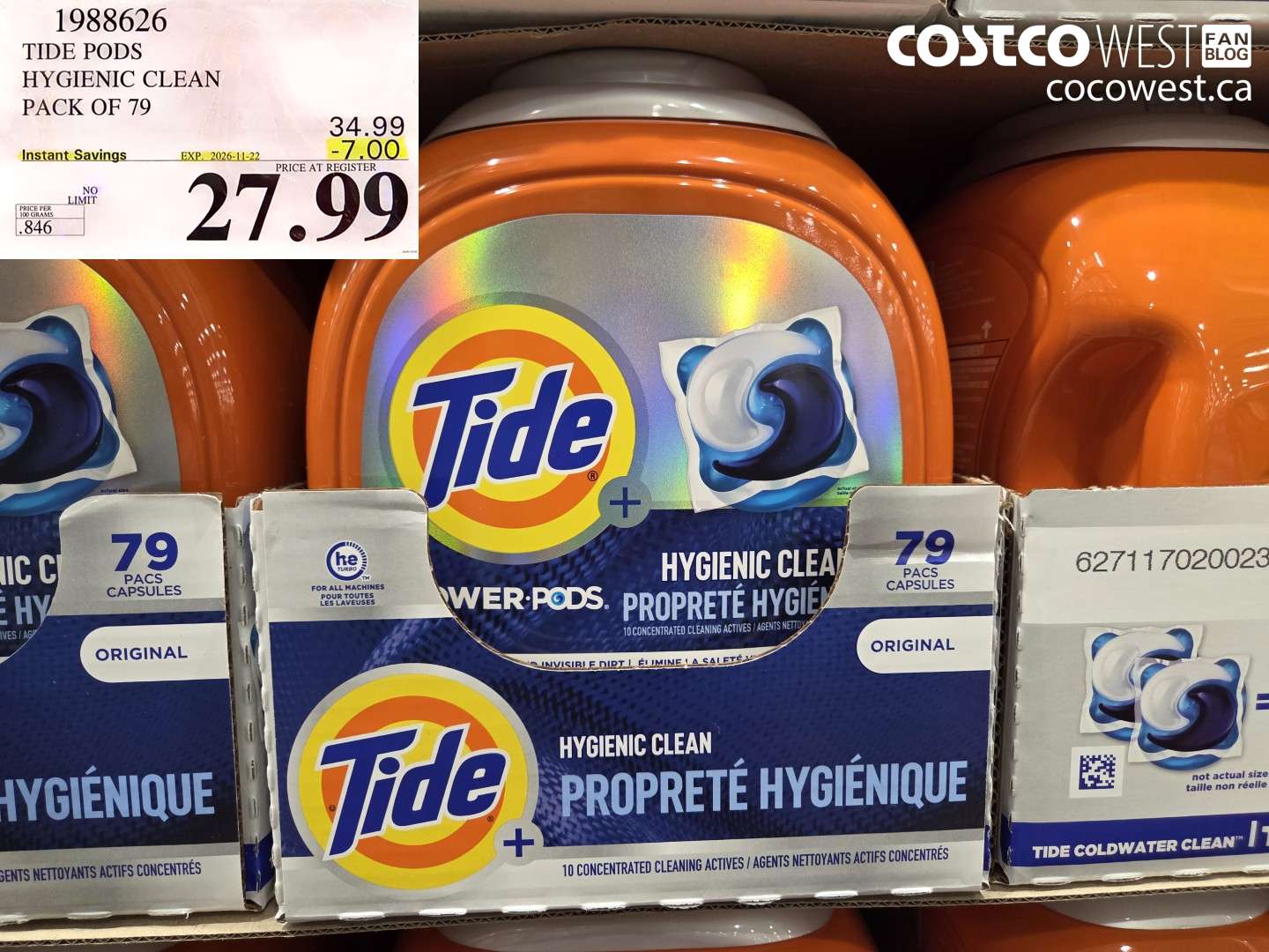 1988626 TIDE PODS HYGIENIC CLEAN PACK OF 79 ($7.00 INSTANT SAVINGS EXPIRES ON 2026-11-22) $27.99