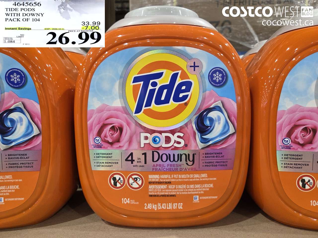 4645656 TIDE PODS WITH DOWNY PACK OF 104 ($7.00 INSTANT SAVINGS EXPIRES ON 2026-10-11) $26.99