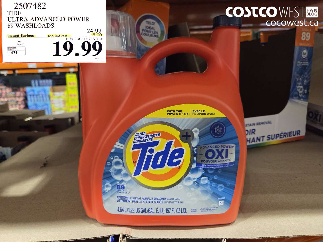 2507482 TIDE ULTRA ADVANCED POWER 89 WASHLOADS ($5.00 INSTANT SAVINGS EXPIRES ON 2026-10-25) $19.99