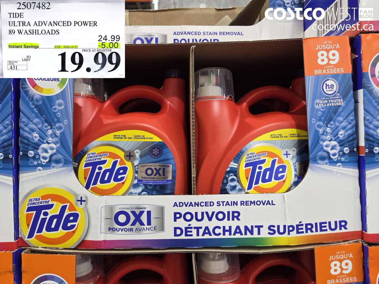 2507482 TIDE ULTRA ADVANCED POWER 89 WASHLOADS ($5.00 INSTANT SAVINGS EXPIRES ON 2026-10-25) $19.99
