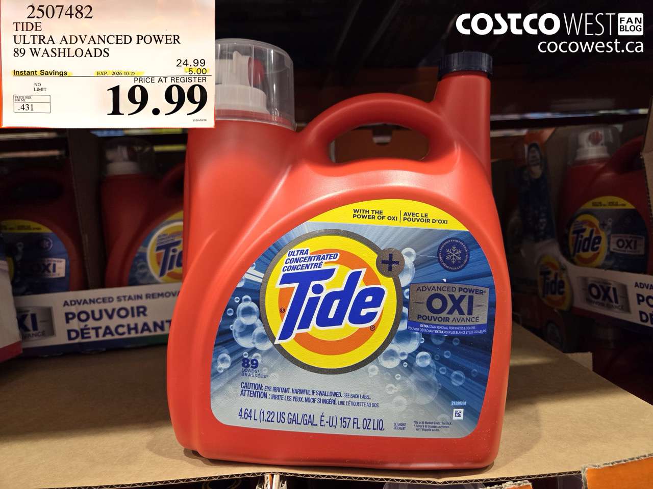 2507482 TIDE ULTRA ADVANCED POWER 89 WASHLOADS ($5.00 INSTANT SAVINGS EXPIRES ON 2026-10-25) $19.99