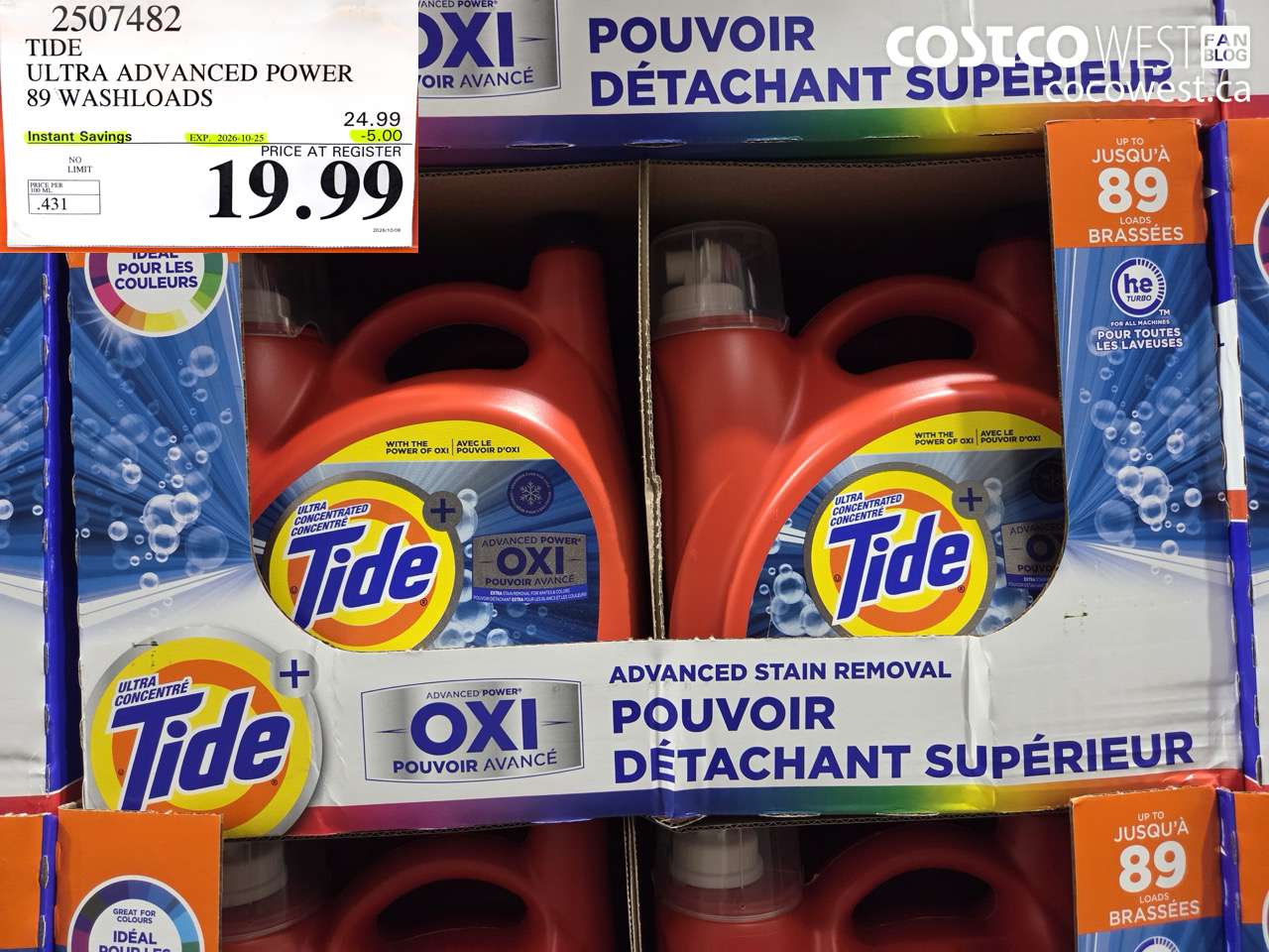 2507482 TIDE ULTRA ADVANCED POWER 89 WASHLOADS ($5.00 INSTANT SAVINGS EXPIRES ON 2026-10-25) $19.99