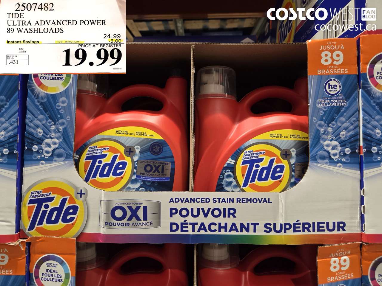 2507482 TIDE ULTRA ADVANCED POWER 89 WASHLOADS ($5.00 INSTANT SAVINGS EXPIRES ON 2026-10-25) $19.99