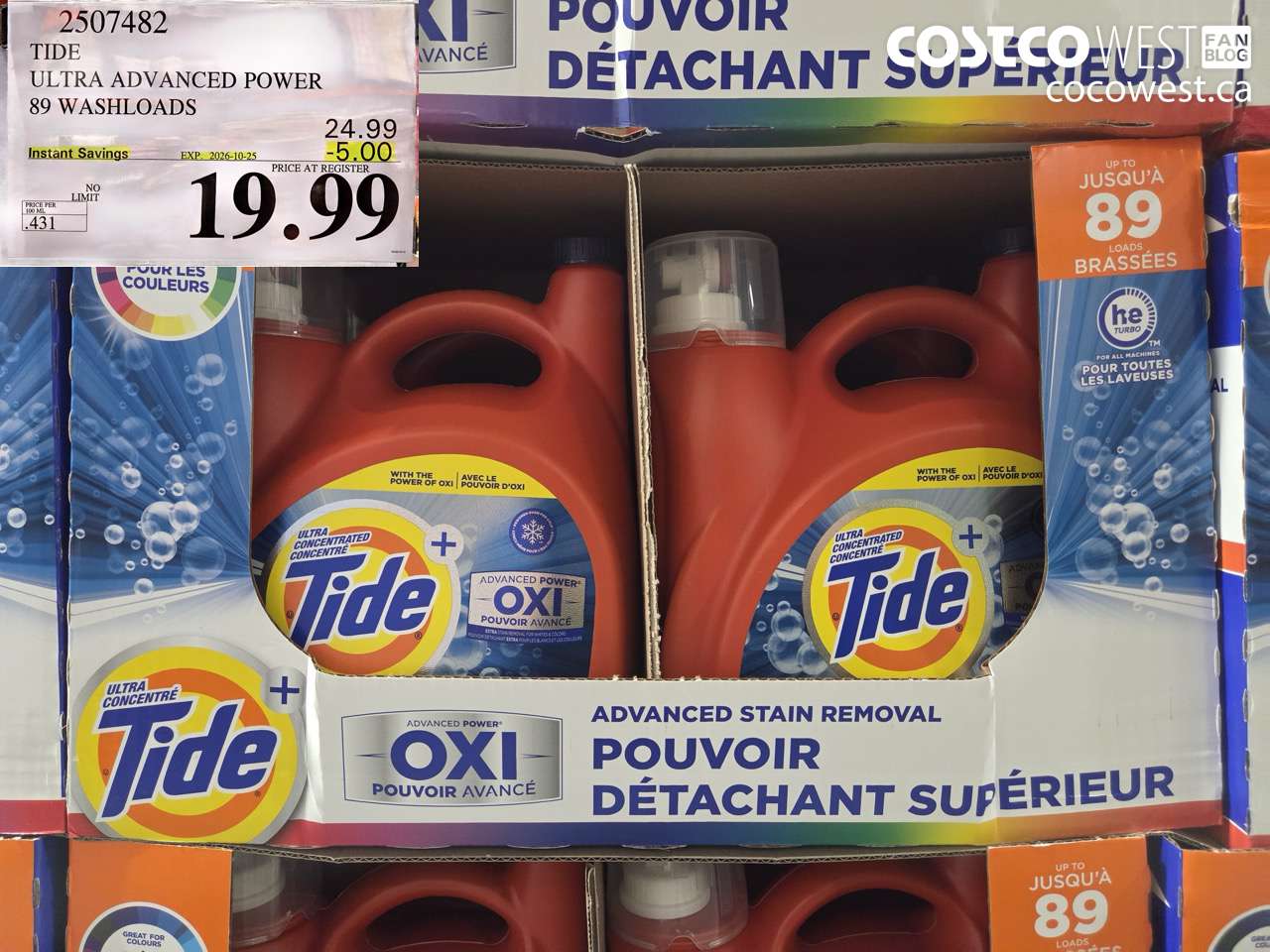 2507482 TIDE ULTRA ADVANCED POWER 89 WASHLOADS ($5.00 INSTANT SAVINGS EXPIRES ON 2026-10-25) $19.99