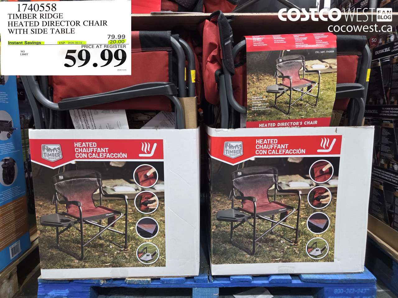 1740558 TIMBER RIDGE HEATED DIRECTOR CHAIR WITH SIDE TABLE ($20.00 INSTANT SAVINGS EXPIRES ON 2026-10-11) $59.99
