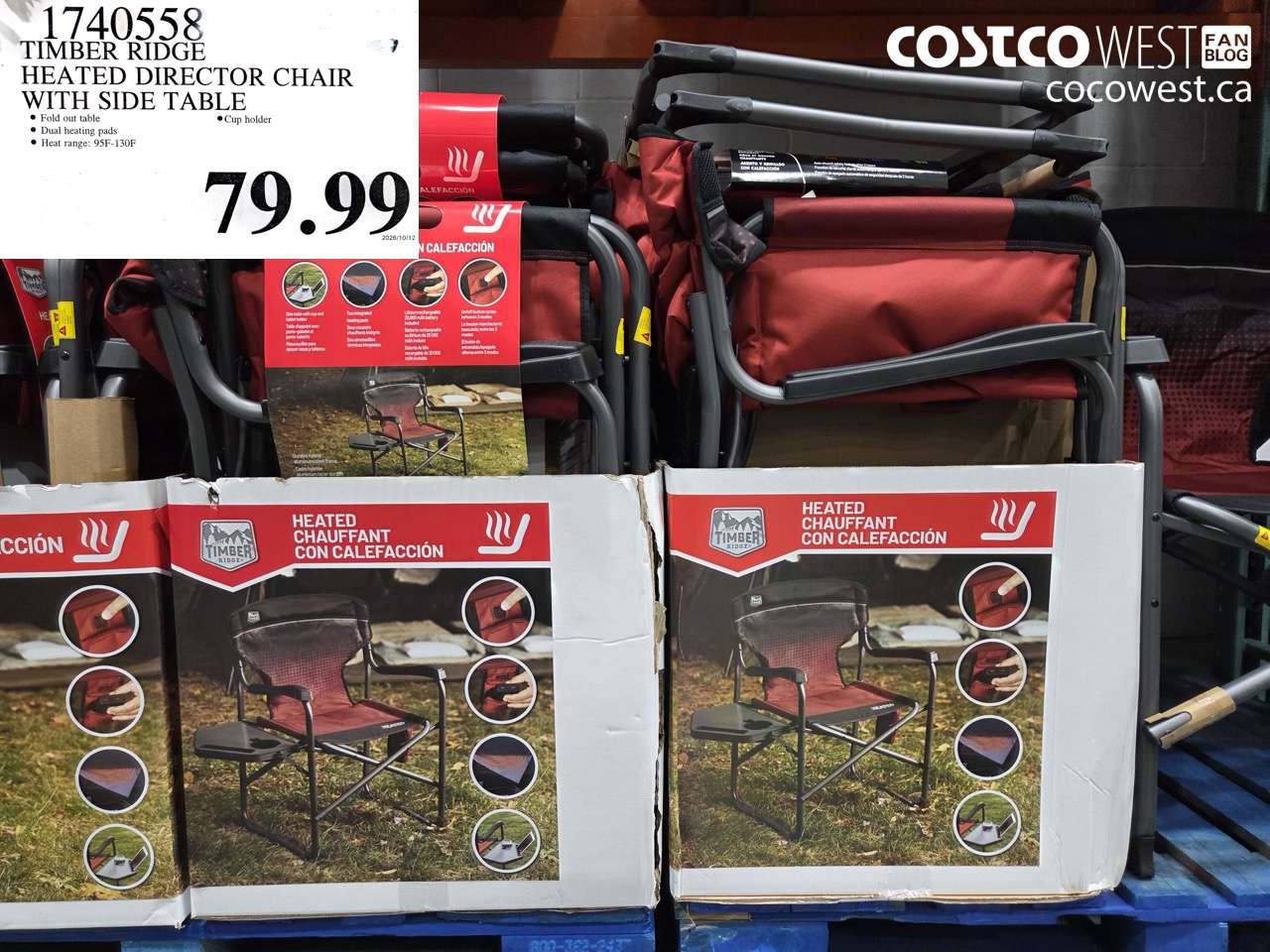 1740558 TIMBER RIDGE HEATED DIRECTOR CHAIR WITH SIDE TABLE $79.99
