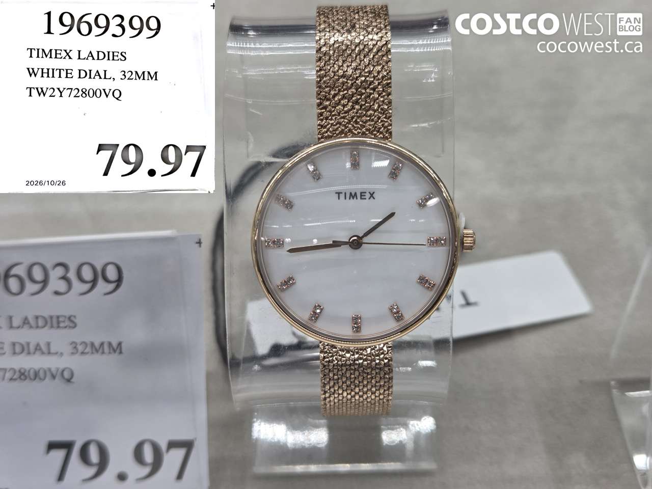 1969399 TIMEX LADIES WHITE DIAL, 32MM $79.97