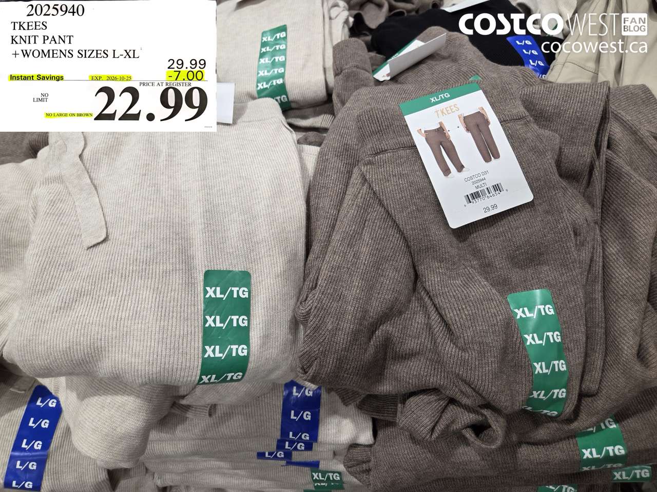 2025940 TKEES KNIT PANT + WOMENS SIZES L-XL ($7.00 INSTANT SAVINGS EXPIRES ON 2026-10-25) $22.99