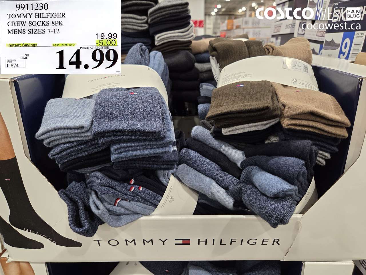 9911230 TOMMY HILFIGER CREW SOCKS 8PK MENS SIZES 7-12 ($5.00 INSTANT SAVINGS EXPIRES ON 2026-10-04) $14.99