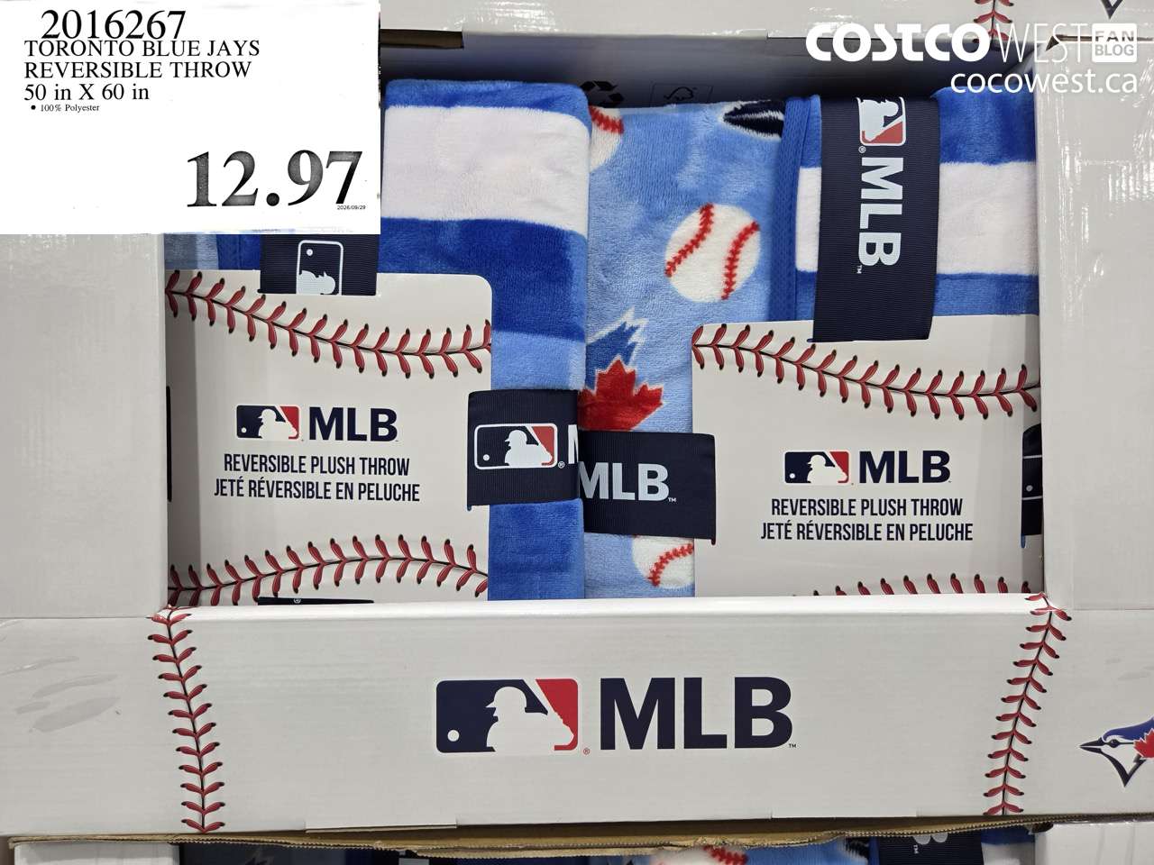 2016267 TORONTO BLUE JAYS REVERSIBLE THROW 50 IN X 60 IN $12.97