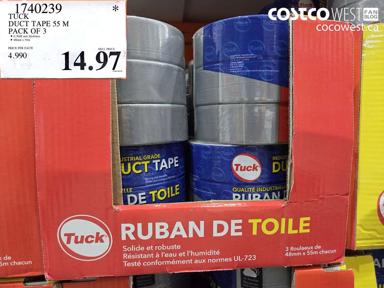 1740239 TUCK DUCT TAPE 55 M PACK OF 3 $14.97