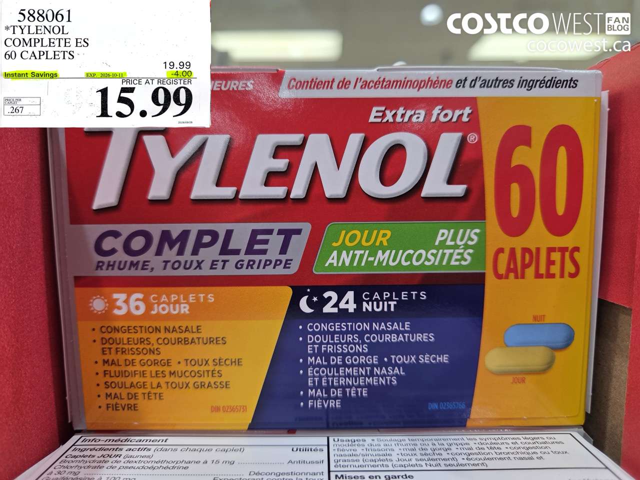 588061 TYLENOL COMPLETE ES 60 CAPLETS ($4.00 INSTANT SAVINGS EXPIRES ON 2026-10-11) $15.99