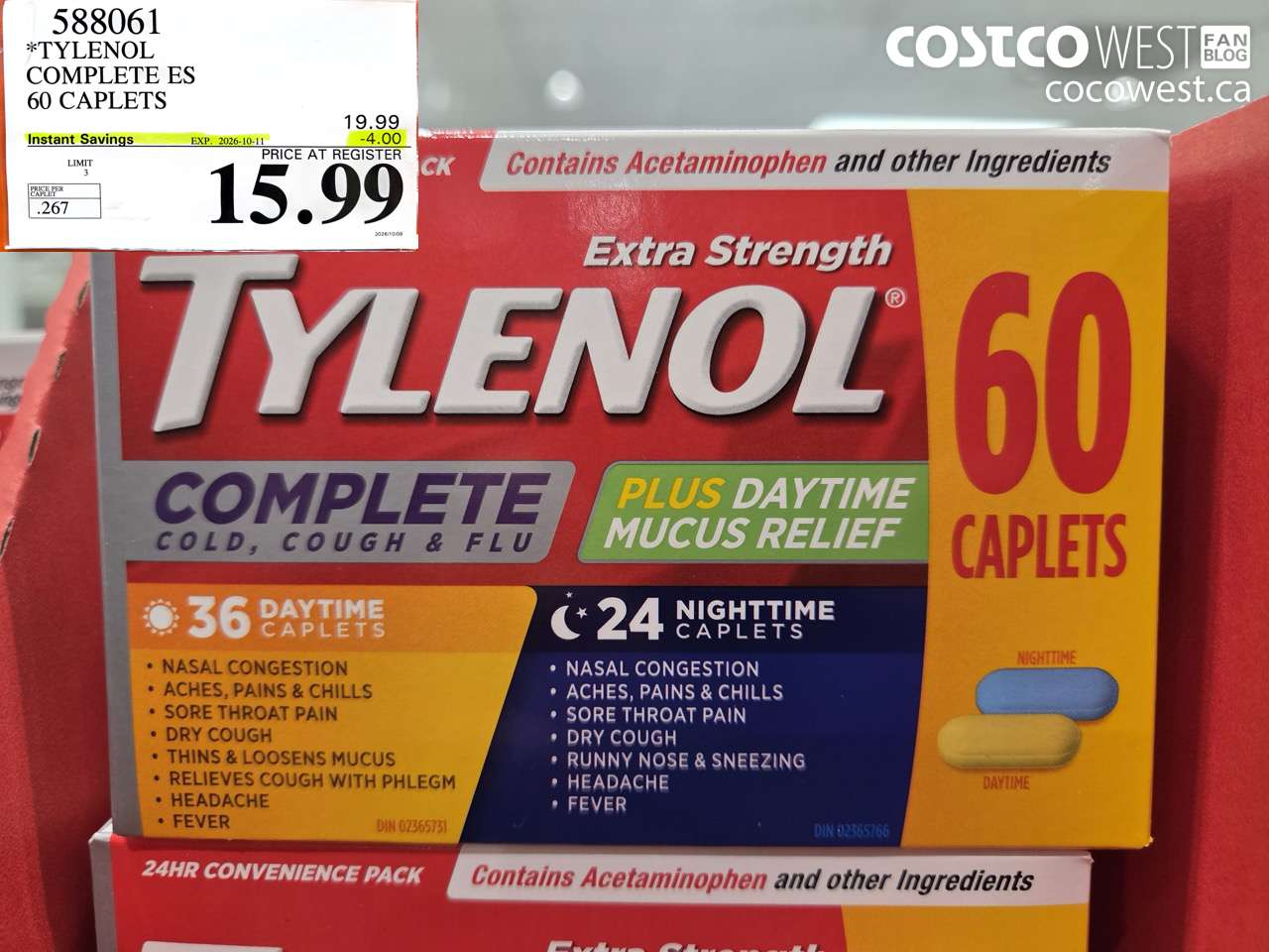 588061 TYLENOL COMPLETE ES 60 CAPLETS ($4.00 INSTANT SAVINGS EXPIRES ON 2026-10-11) $15.99