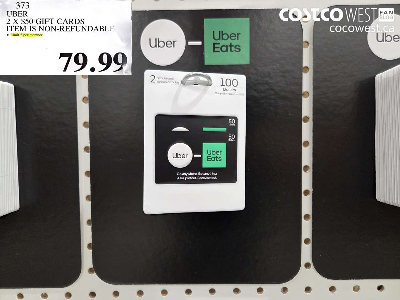 373 UBER 2 X $50 GIFT CARDS ITEM IS NON-REFUNDABLE $79.99