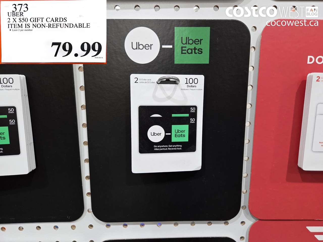 373 UBER 2 X $50 GIFT CARDS ITEM IS NON-REFUNDABLE $79.99
