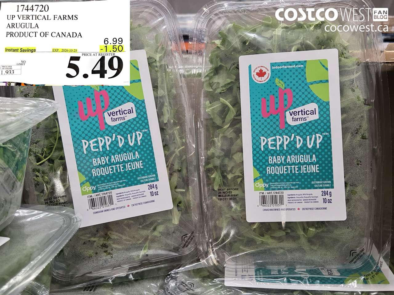 1744720 UP VERTICAL FARMS ARUGULA PRODUCT OF CANADA ($1.50 INSTANT SAVINGS EXPIRES ON 2026-10-25) $5.49