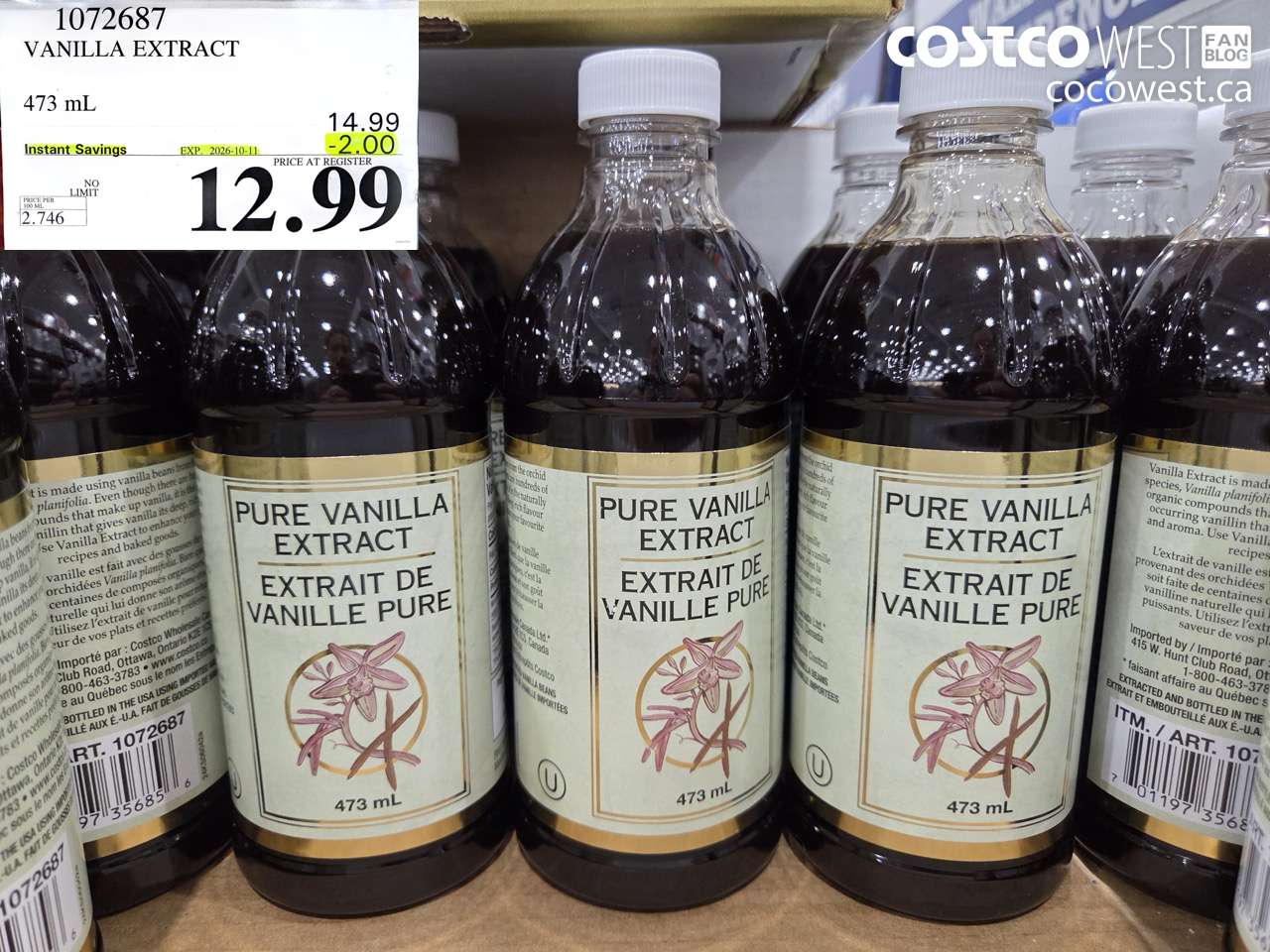 1072687 VANILLA EXTRACT 473 ML ($2.00 INSTANT SAVINGS EXPIRES ON 2026-10-11) $12.99