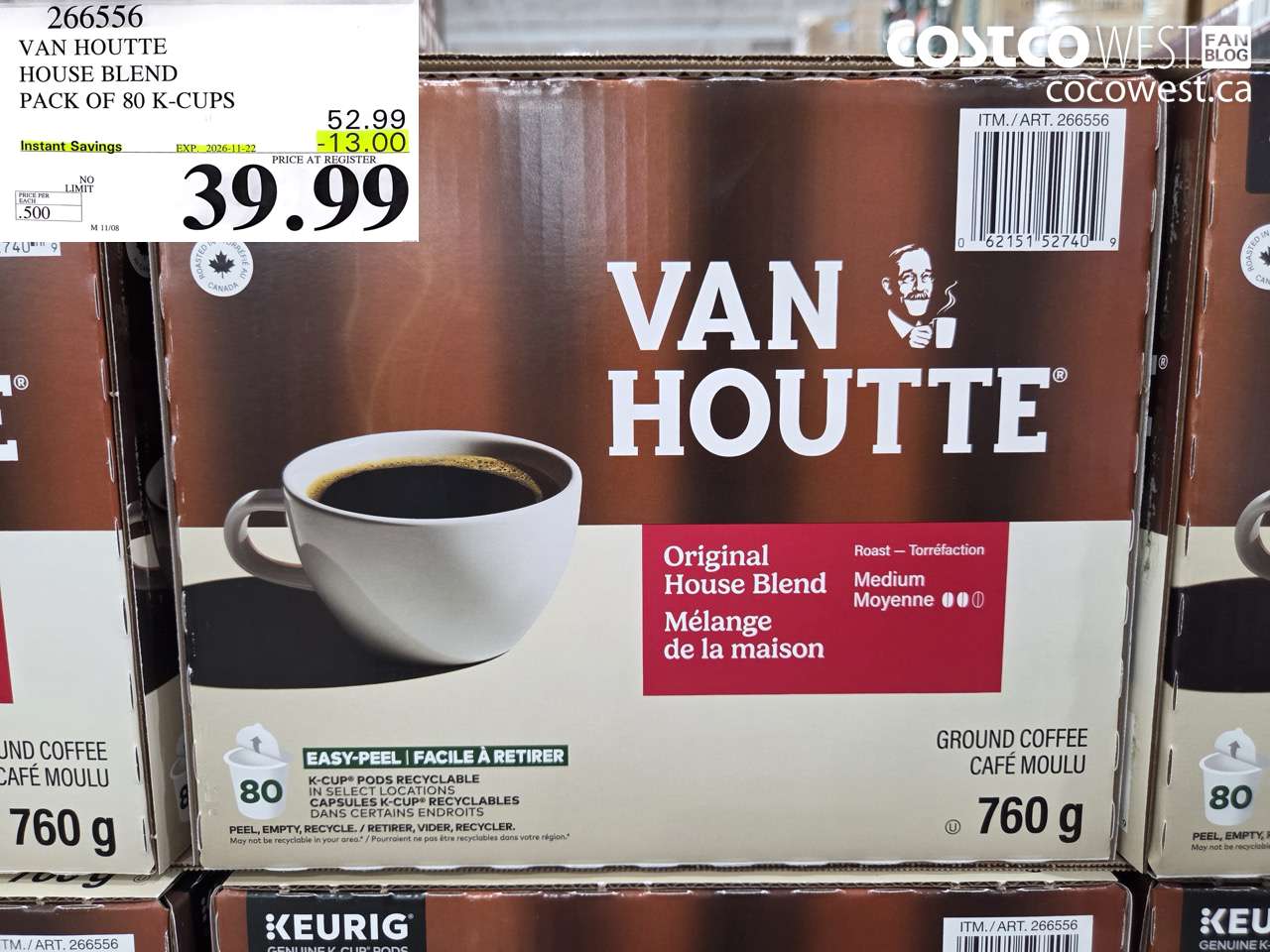 266556 VAN HOUTTE HOUSE BLEND PACK OF 80 K-CUPS ($13.00 INSTANT SAVINGS EXPIRES ON 2026-11-22) $39.99