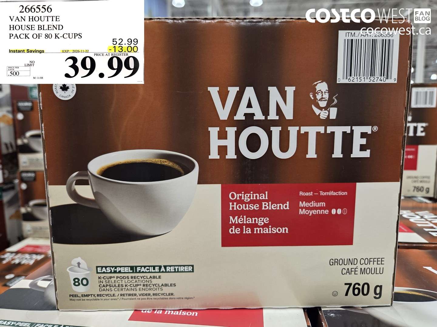 266556 VAN HOUTTE HOUSE BLEND PACK OF 80 K-CUPS ($13.00 INSTANT SAVINGS EXPIRES ON 2026-11-22) $39.99