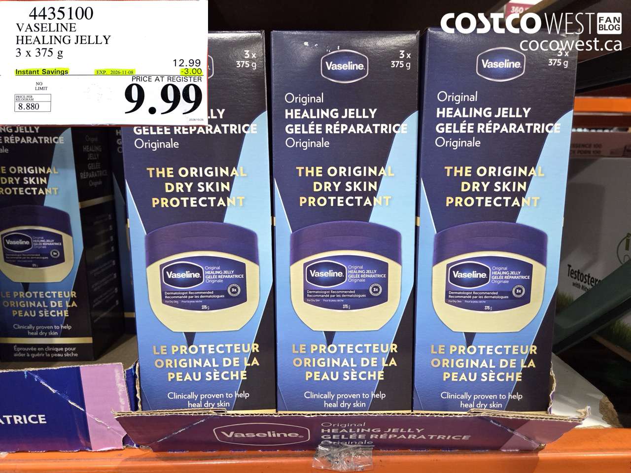 4435100 VASELINE HEALING JELLY 3 X 375 G ($3.00 INSTANT SAVINGS EXPIRES ON 2026-11-08) $9.99