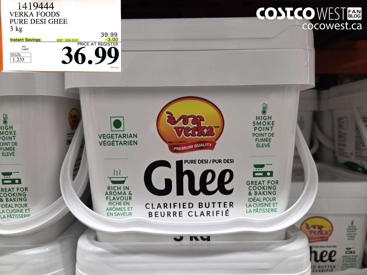 1419444 VERKA FOODS PURE DESI GHEE 3 KG ($3.00 INSTANT SAVINGS EXPIRES ON 2026-10-07) $36.99