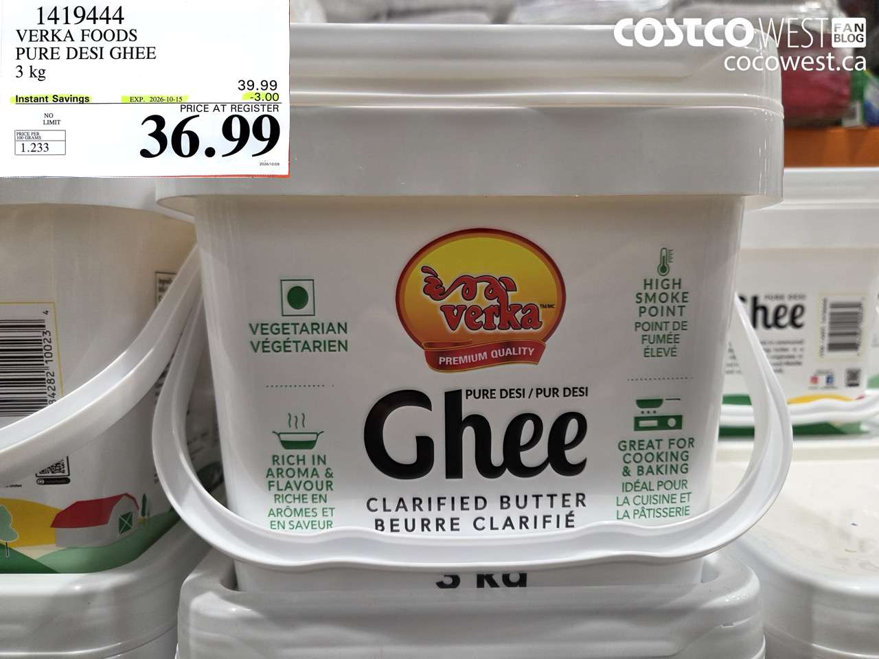 1419444 VERKA FOODS PURE DESI GHEE 3 KG ($3.00 INSTANT SAVINGS EXPIRES ON 2026-10-15) $36.99