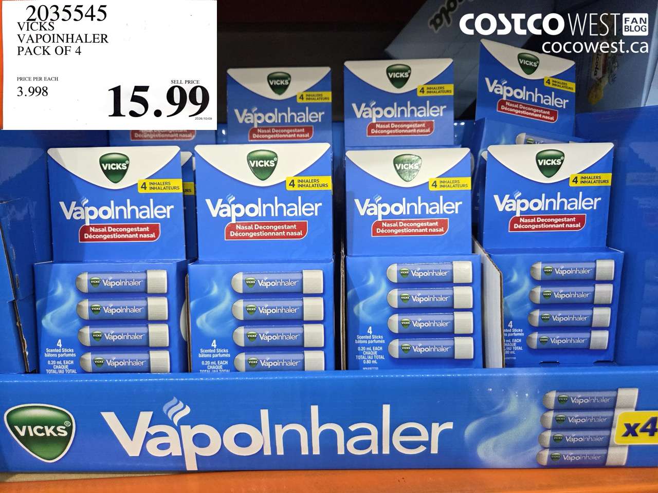 2035545 VICKS VAPOINHALER PACK OF 4 $15.99