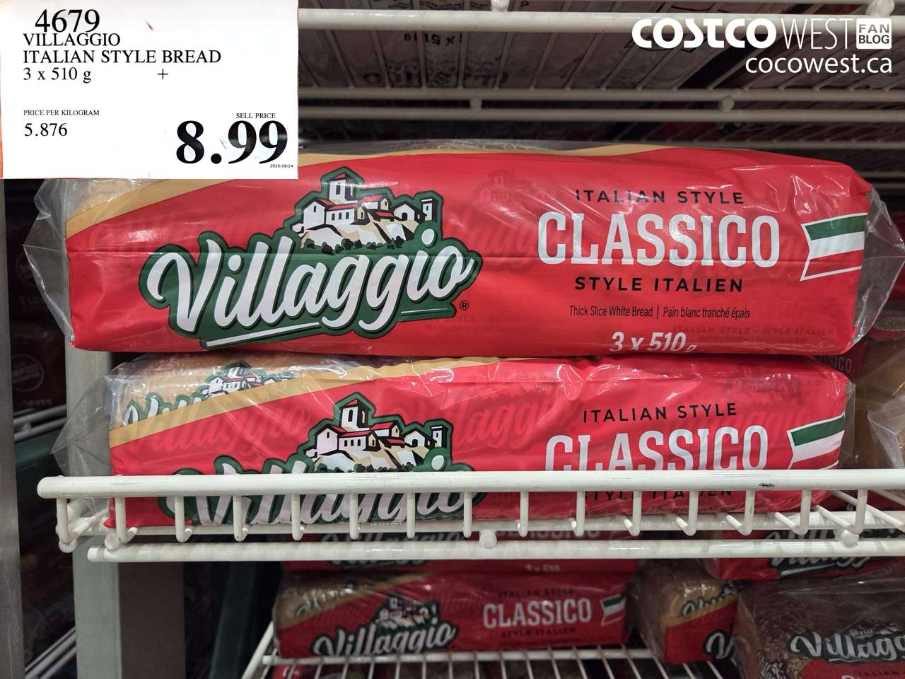 4679 VILLAGGIO ITALIAN STYLE BREAD 3 X 510 G $8.99