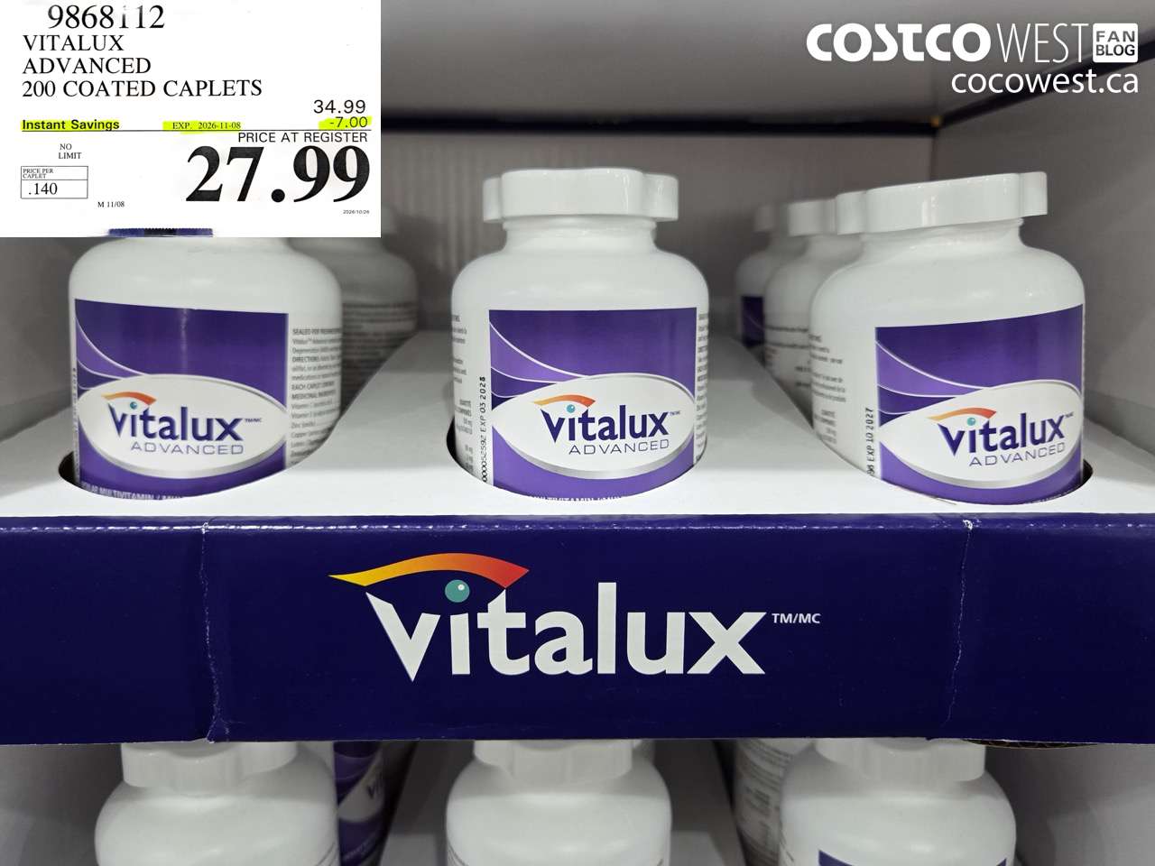 9868112 VITALUX ADVANCED 200 COATED CAPLETS ($7.00 INSTANT SAVINGS EXPIRES ON 2026-11-08) $27.99