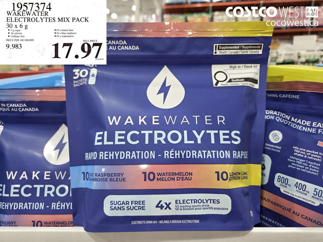 1957374 WAKEWATER ELECTROLYTES MIX PACK 30 X 6 G $17.97