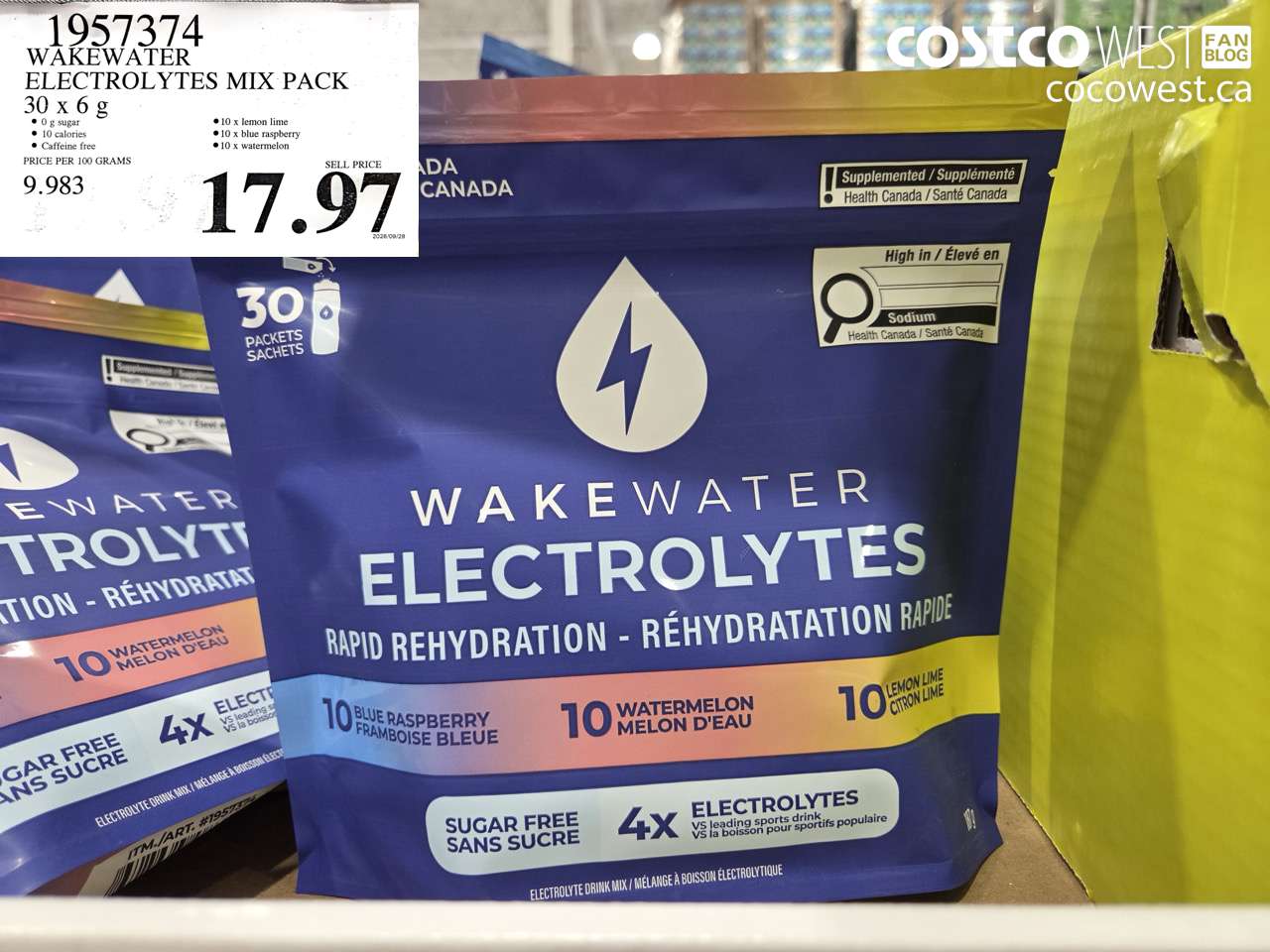 1957374 WAKEWATER ELECTROLYTES MIX PACK 30 X 6 G $17.97