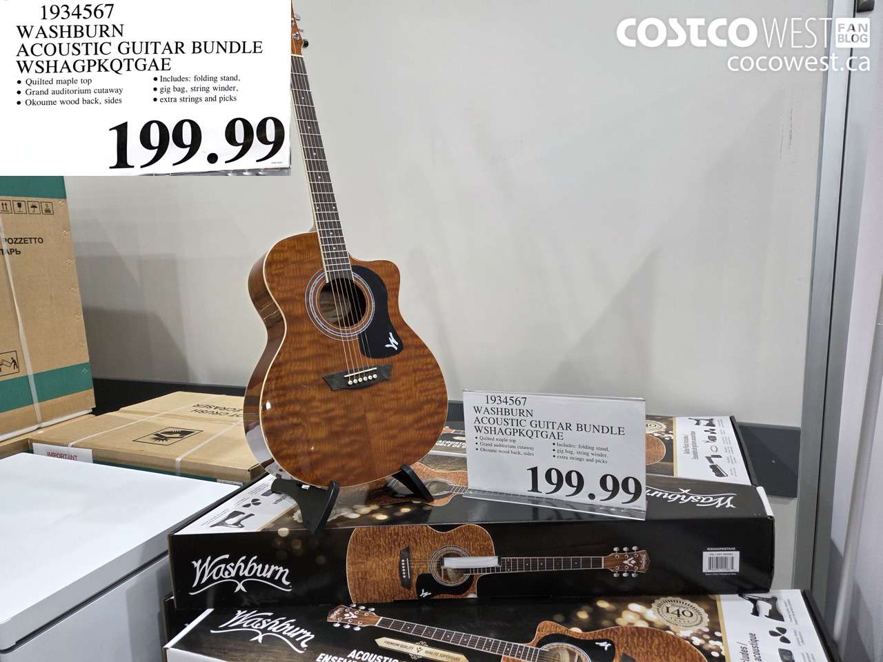 1934567 WASHBURN ACOUSTIC GUITAR BUNDLE WSHAGPKQTGAE $199.99