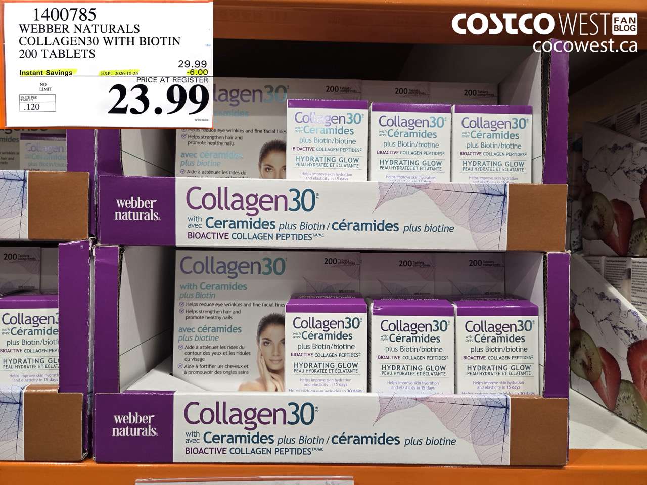 1400785 WEBBER NATURALS COLLAGEN30 WITH BIOTIN 200 TABLETS ($6.00 INSTANT SAVINGS EXPIRES ON 2026-10-25) $23.99