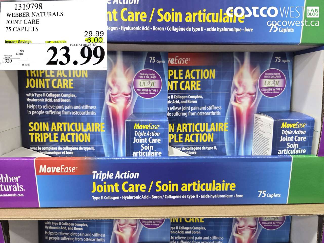 1319798 WEBBER NATURALS JOINT CARE 75 CAPLETS ($6.00 INSTANT SAVINGS EXPIRES ON 2026-10-25) $23.99