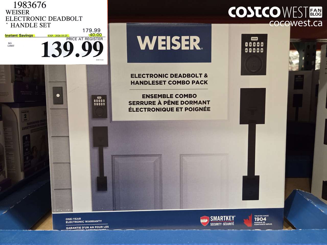 1983676 WEISER ELECTRONIC DEADBOLT HANDLE SET ($40.00 INSTANT SAVINGS EXPIRES ON 2026-10-25) $139.99