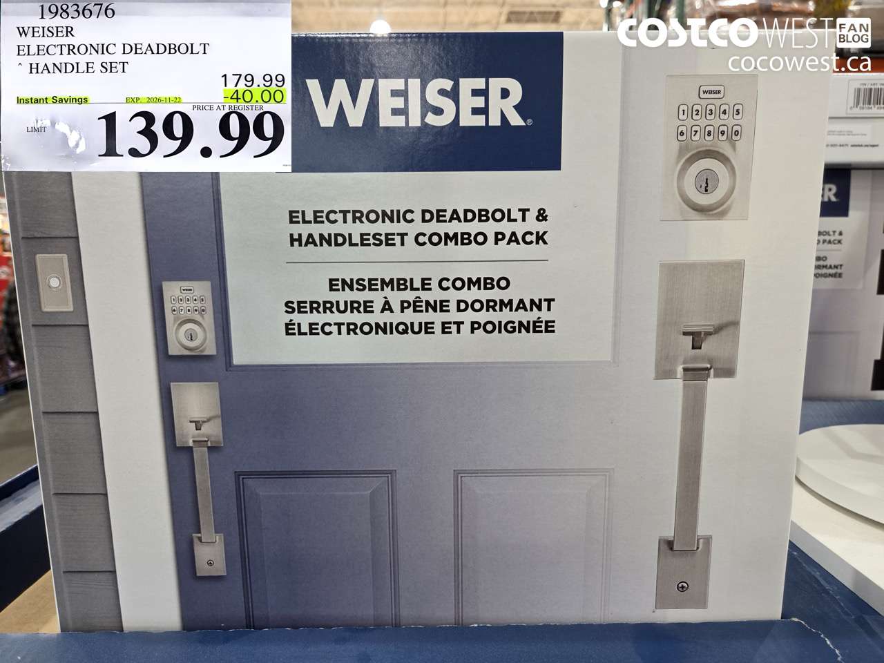 1983676 WEISER ELECTRONIC DEADBOLT HANDLE SET ($40.00 INSTANT SAVINGS EXPIRES ON 2026-11-22) $139.99