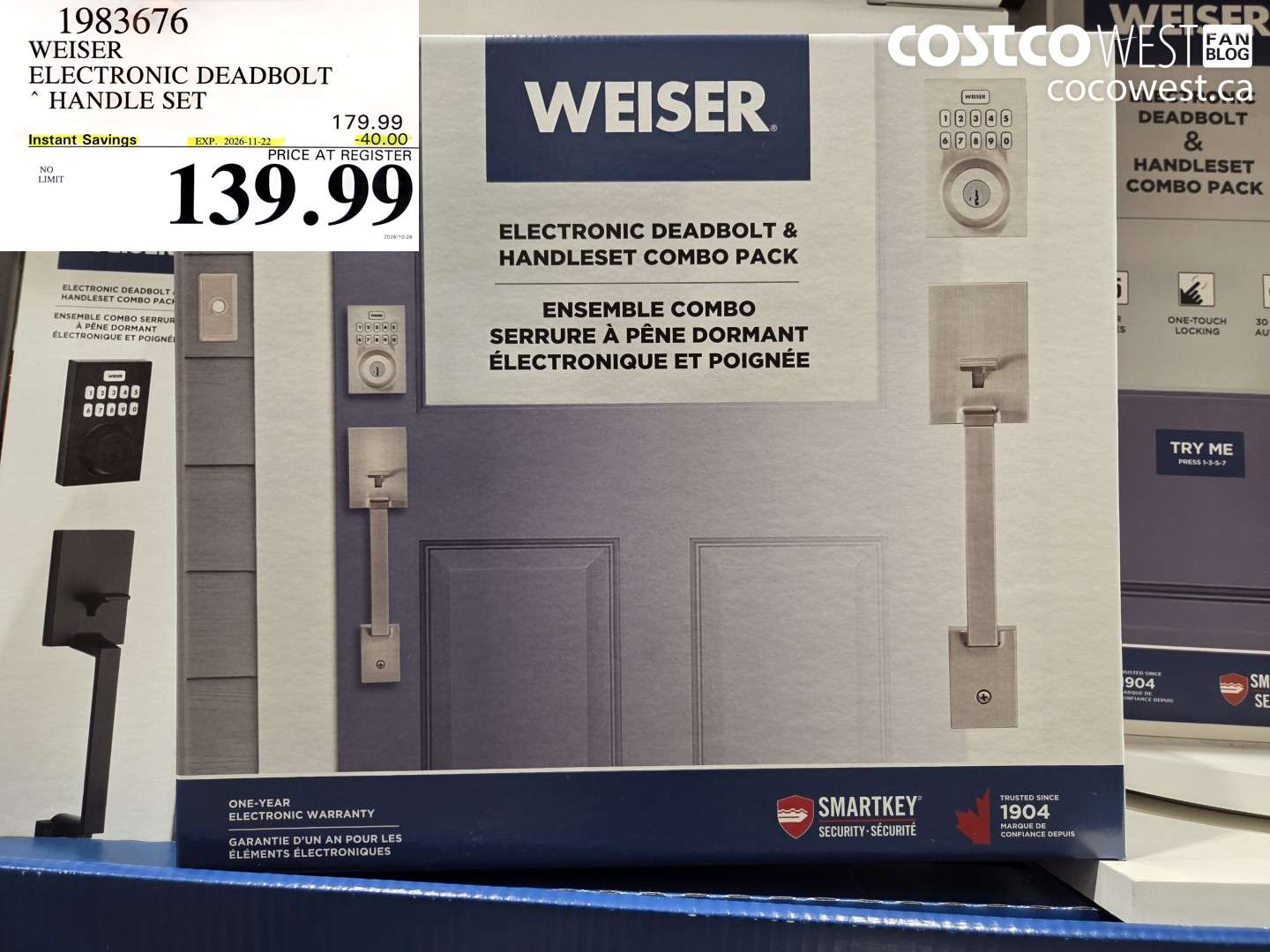 1983676 WEISER ELECTRONIC DEADBOLT HANDLE SET ($40.00 INSTANT SAVINGS EXPIRES ON 2026-11-22) $139.99