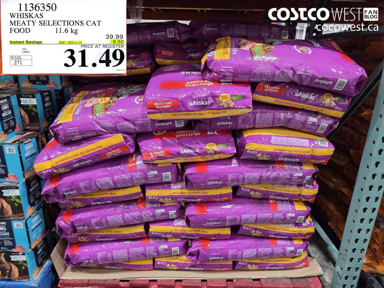1136350 WHISKAS MEATY SELECTIONS CAT FOOD 11.6 KG ($8.50 INSTANT SAVINGS EXPIRES ON 2026-11-15) $31.49