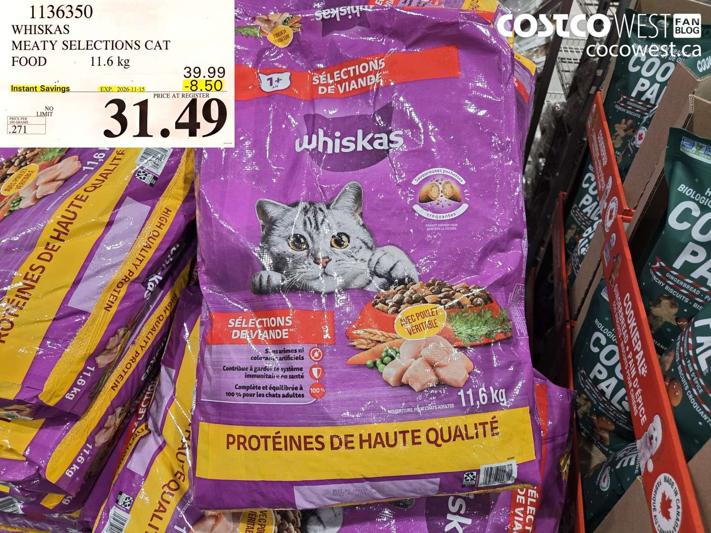 1136350 WHISKAS MEATY SELECTIONS CAT FOOD 11.6 KG ($8.50 INSTANT SAVINGS EXPIRES ON 2026-11-15) $31.49