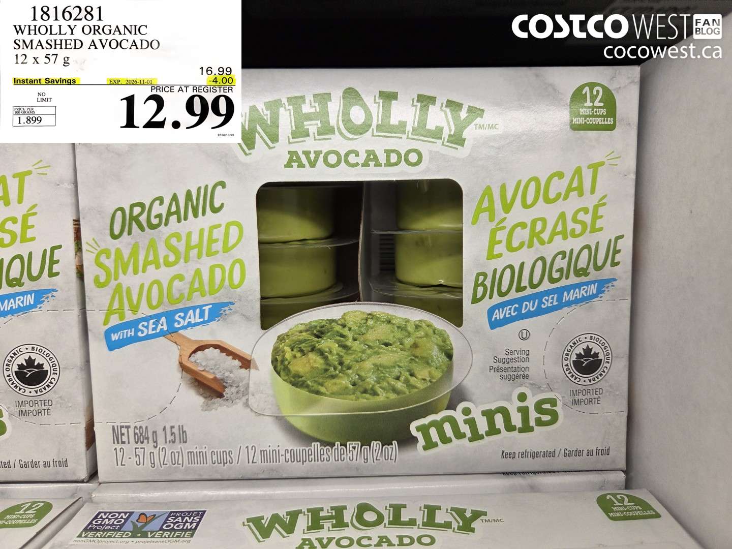 1816281 WHOLLY ORGANIC SMASHED AVOCADO 12 X 57 G ($4.00 INSTANT SAVINGS EXPIRES ON 2026-11-01) $12.99