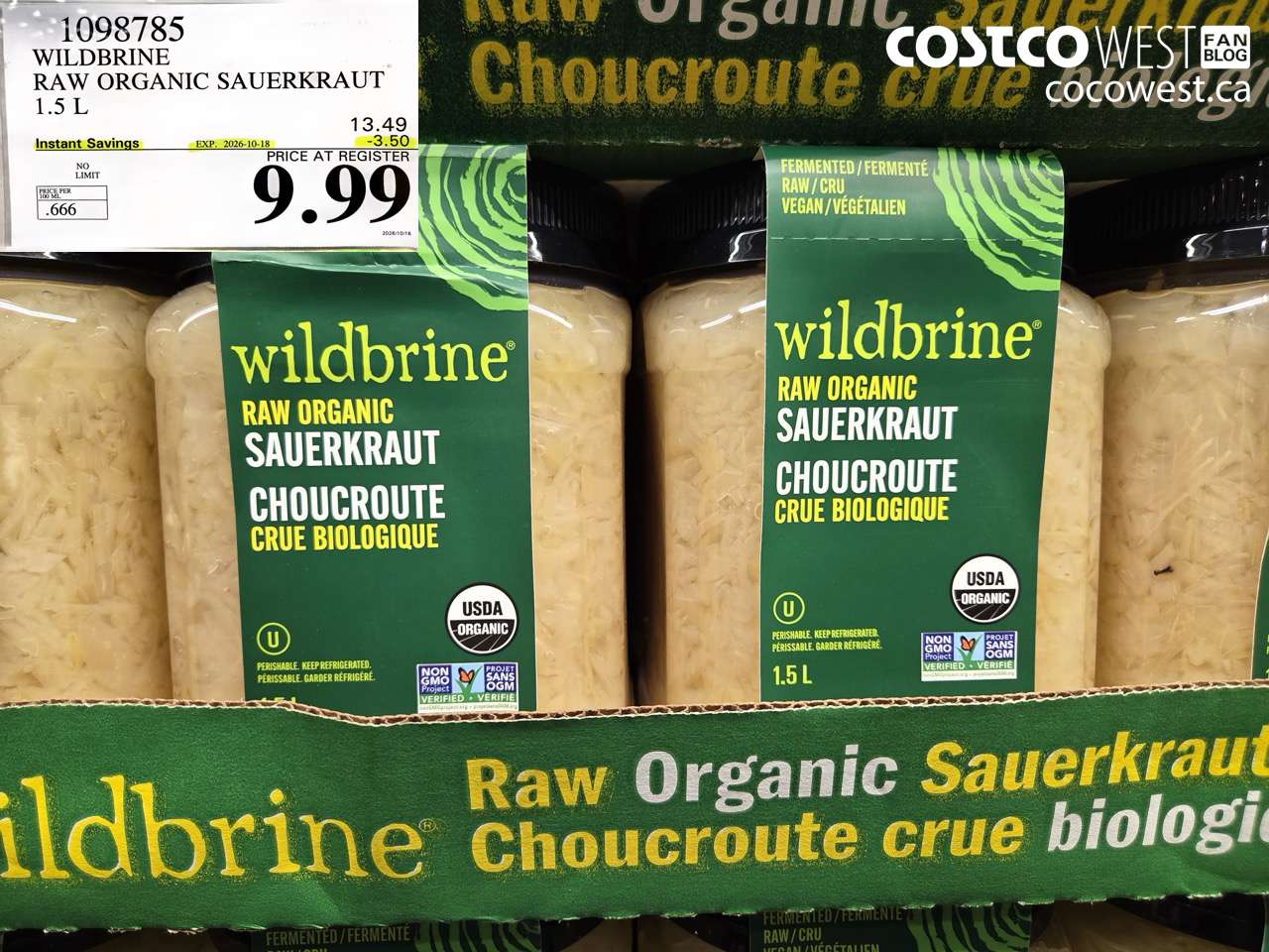 1098785 WILDBRINE RAW ORGANIC SAUERKRAUT 1.5 L ($3.50 INSTANT SAVINGS EXPIRES ON 2026-10-18) $9.99