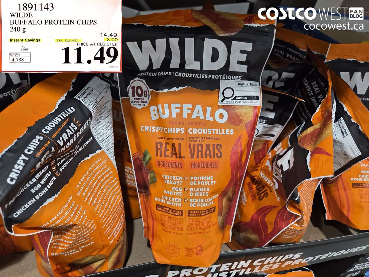 1891143 WILDE BUFFALO PROTEIN CHIPS 240 G ($3.00 INSTANT SAVINGS EXPIRES ON 2026-10-22) $11.49